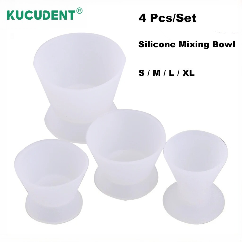 Mixing Cup Silicone - 4Pcs/Set Mangkuk Silikon Gigi Fleksibel, Mangkuk
