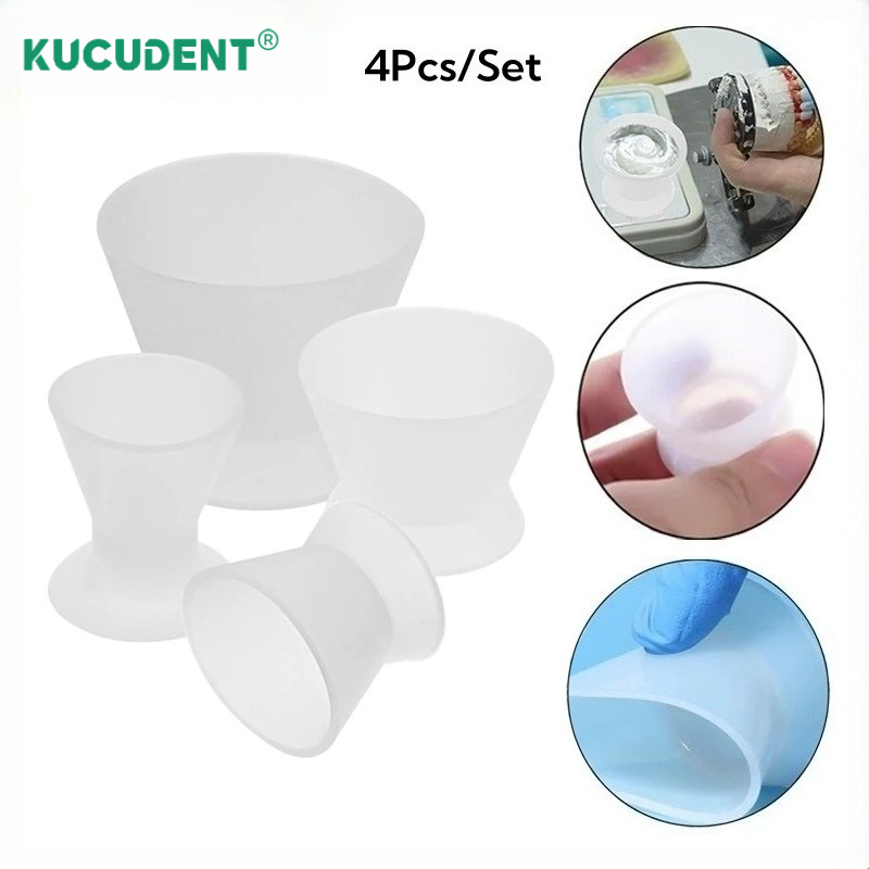 Mixing Cup Silicone - 4Pcs/Set Cangkir Pencampur Silikon Gigi, Mangkuk