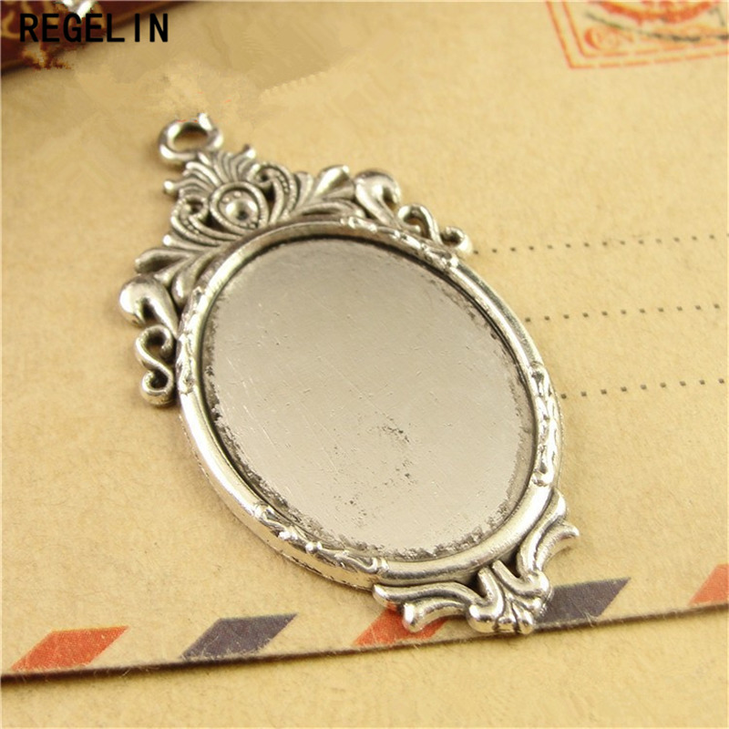Bezels Set Pendant - Regelin Perunggu Antik Liontin Pengaturan Cabochons